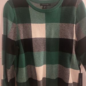 Tahari Green and Black Checkered Sweater